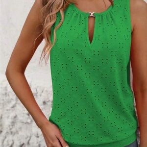 Green Eyelet Sleeveless Top